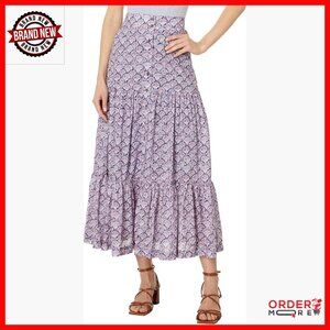 Maxi Skirt Tiered Pull-On Cotton Below Knee Casual Summer